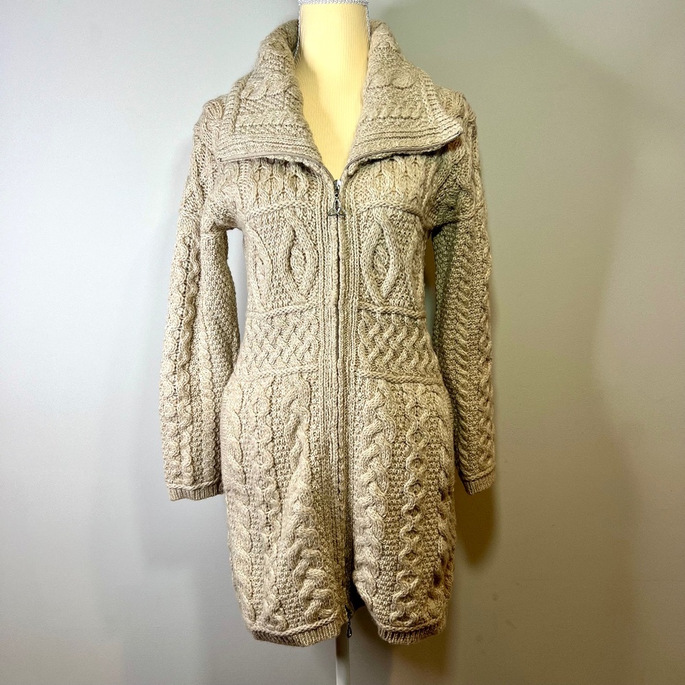 Aran Crafts Women’s 100% Merino Wool Sweater Jacket Size Small, Natural